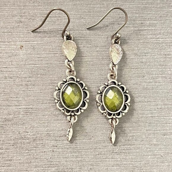 Peridot-Colored Wire Wrap Dangle Drop Earrings - Picture 4 of 5